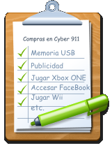 Compras en Cyber 911 Memoria USB Publicidad Jugar Xbox ONE Accesar FaceBook Jugar Wii etc.